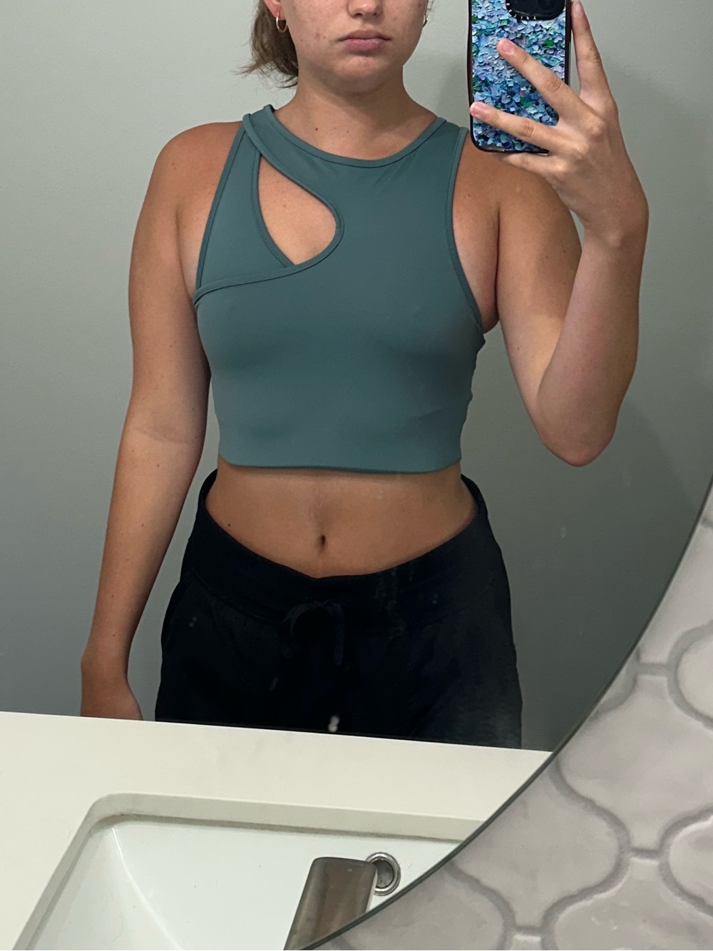 H&M Teal Cutout Crop Tank Top